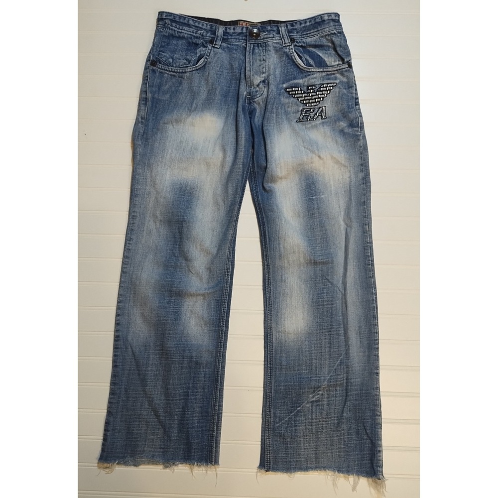 Vintage Emporio Armani Jeans Distressed Trashed 90s Women's Sz 29 Large Logo Y2K - Picture 2 of 16